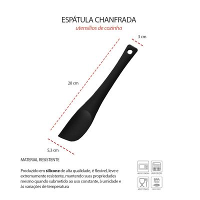 Espatula Chanfrada Raspadora Silicone Preto Confeitaria 28cm