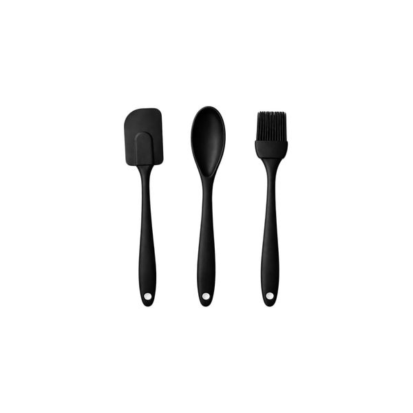 Colher Espatula e Pincel Silicone Preto Confeitaria 3un