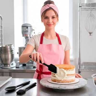 Colher Espatula e Pincel Silicone Preto Confeitaria 3un