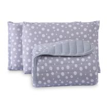 Kit Cobre Leito Colcha Polly Solteiro 2 Peças Malha 100% Algodão Estampa Bolinhas - Cinza