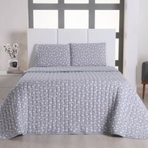 Kit Cobre Leito Colcha Polly Solteiro 2 Peças Malha 100% Algodão Estampa Bolinhas - Cinza