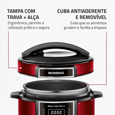 Panela de Pressão Elétrica 6L Mondial PE60 Vermelha 127V