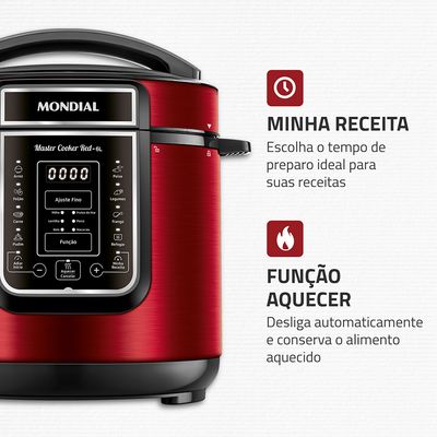 Panela de Pressão Elétrica 6L Mondial PE60 Vermelha 127V