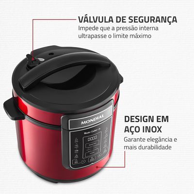 Panela de Pressão Elétrica 6L Mondial PE60 Vermelha 127V