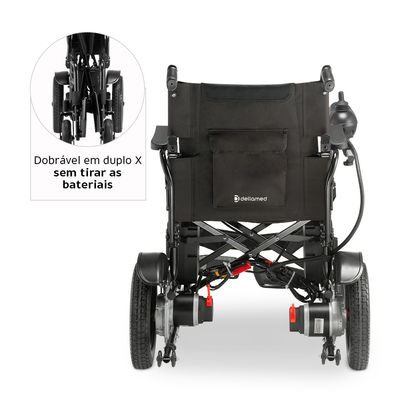 Cadeira de Rodas Motorizada Dobrável até 120 kg Assento de 48 cm D800 Dellamed Preto