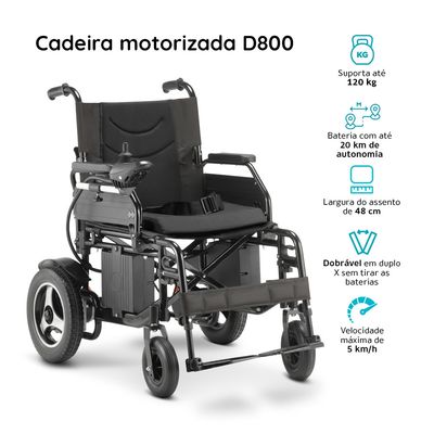 Cadeira de Rodas Motorizada Dobrável até 120 kg Assento de 48 cm D800 Dellamed Preto