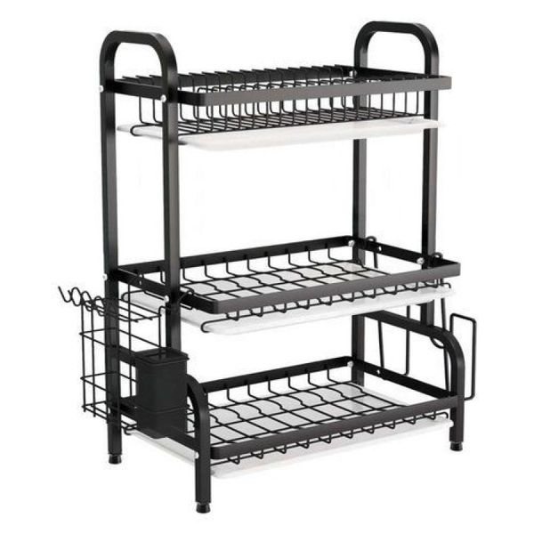 Escorredor de Pratos Triplo Premium Black Design Moderno e Organizador