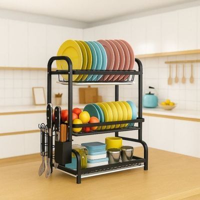 Escorredor de Pratos Triplo Premium Black Design Moderno e Organizador