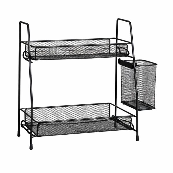 Organizador Aramado Preto 35x32x17cm em Metal com 2 Andares Multiuso