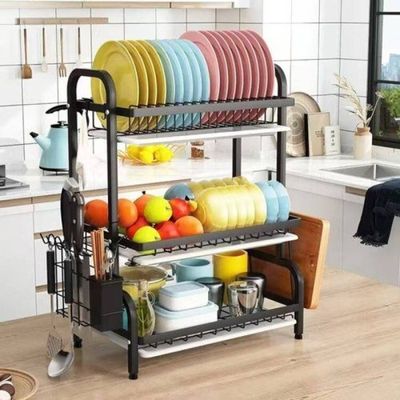 Escorredor de Pratos Triplo Premium Black Design Moderno e Organizador