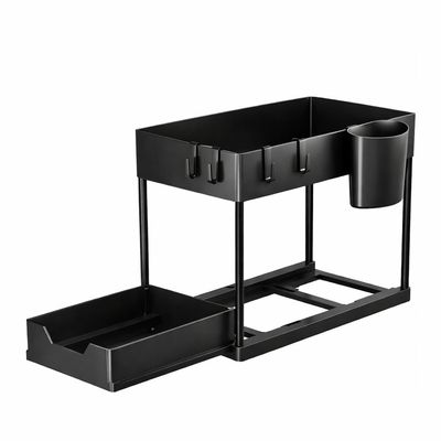 Organizador Multiuso com Bandeja Corrediça - Estrutura em Metal Preto, 40x35x22 cm