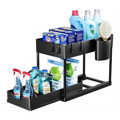 Organizador Multiuso com Bandeja Corrediça - Estrutura em Metal Preto, 40x35x22 cm