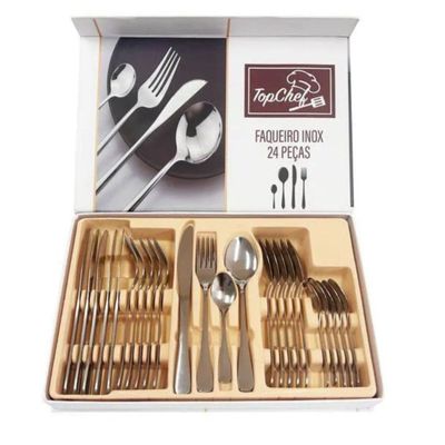 Jogo de Faqueiro 24 Peças Aço Inox Top Chef Completo para 6 Pessoas