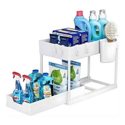 Organizador Multiuso com Bandeja Corrediça - Estrutura em Metal Branco, 40x35x22 cm