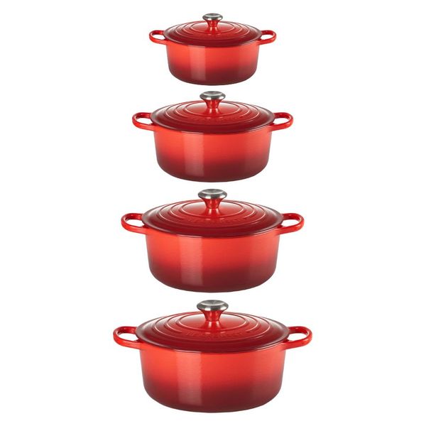 Kit Le Creuset 4 Panelas Redondas 20 22 24 e 26cm Ferro Esmaltado Vermelho