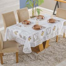 Toalha De Mesa Em Renda Quadrada Com Transfer 1,60m X 1,60m 100% Poliéster - Flores