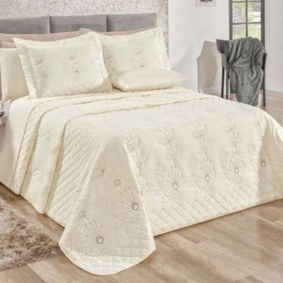 Kit Cobre Leito Mirabello Casal Queen 5 Peças Percal 150 Fios 100% Algodão - Marfim