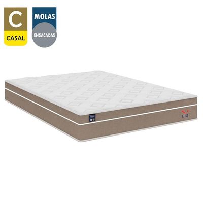 Cama Box Casal Bipartido Suede + Colchão Lis Molas Ensacadas Plumatex 138cm Cinza