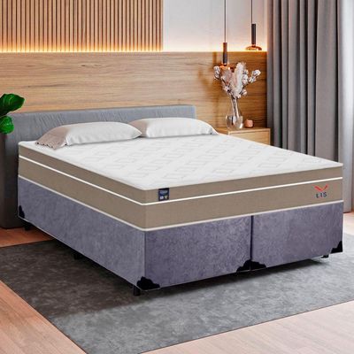 Cama Box Casal Bipartido Suede + Colchão Lis Molas Ensacadas Plumatex 138cm Cinza