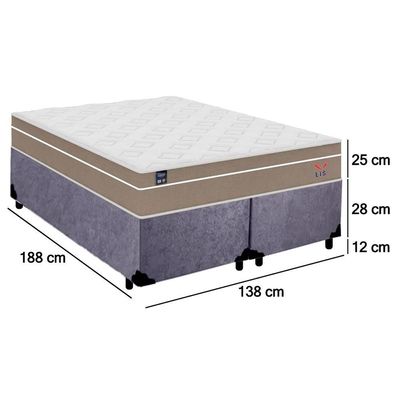 Cama Box Casal Bipartido Suede + Colchão Lis Molas Ensacadas Plumatex 138cm Cinza