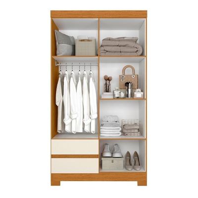 Armário De Quarto Com Espelho E Prateleiras 6 Portas Cinamomo Mel Off White