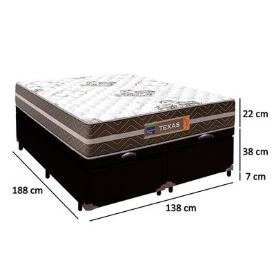 Cama Box Baú Casal Bipartido Sintético + Colchão Molas Ensacadas Texas Prime Colchões 138cm