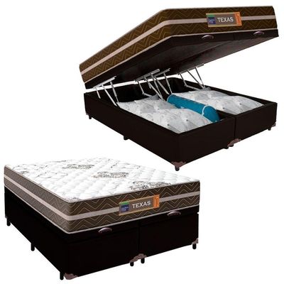 Cama Box Baú Casal Bipartido Sintético + Colchão Molas Ensacadas Texas Prime Colchões 138cm