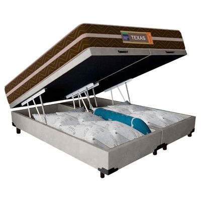 Cama Box Baú Casal Bipartido Suede + Colchão Molas Ensacadas Texas Prime Colchões 138cm