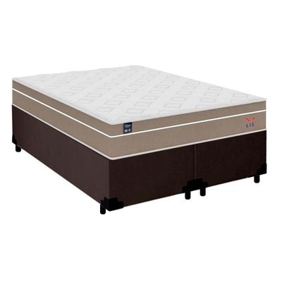 Cama Box Casal Bipartido Suede + Colchão Lis Molas Ensacadas Plumatex Marrom 138cm