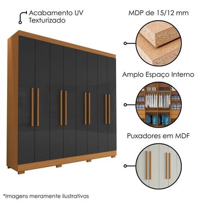Guarda Roupa Casal Dubai 8 Portas 240 Cm Cinamomo Grafite Armoveis