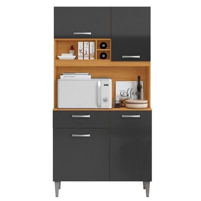 Kit Cozinha Compacta 4 Portas Malva Roma 91 Cm Cinamomo Grafite Armoveis