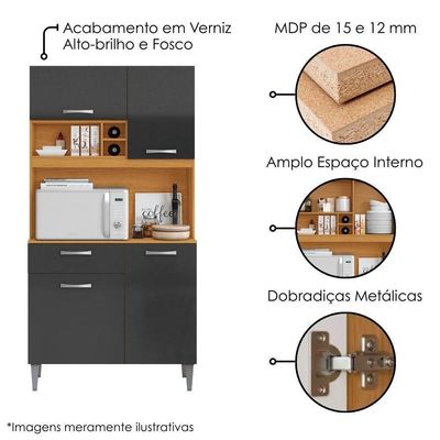 Kit Cozinha Compacta 4 Portas Malva Roma 91 Cm Cinamomo Grafite Armoveis