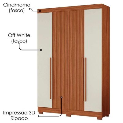 Guarda Roupa Solteiro 2030240 4 Portas 154 Cm Cinamomo Off White Ripado Armoveis