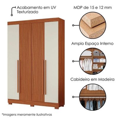 Guarda Roupa Solteiro 2030240 4 Portas 154 Cm Cinamomo Off White Ripado Armoveis