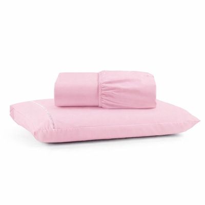 Jogo De Lençol Solteiro Premium Soft 600 Fios Micropercal Rosa Bebê Ponto Palito Toque Macio 2 Peças