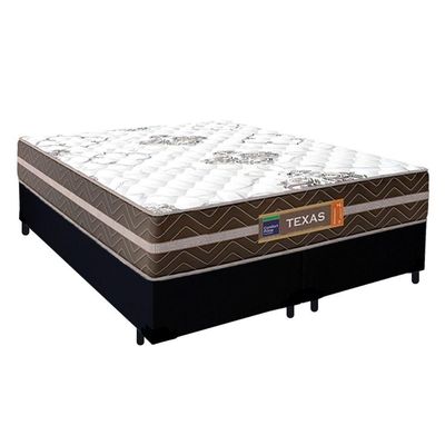 Cama Box Casal Bipartido Suede + Colchão Molas Ensacadas Texas Colchões 138x188x64cm Preto