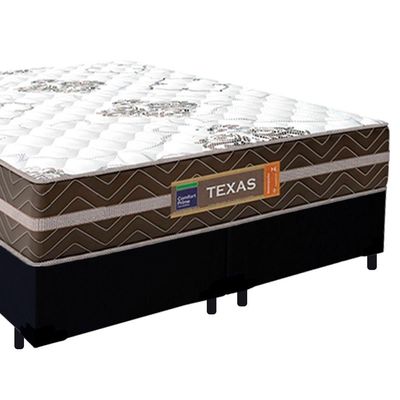 Cama Box Casal Bipartido Suede + Colchão Molas Ensacadas Texas Colchões 138x188x64cm Preto
