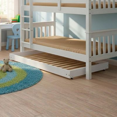 Cama Auxiliar Solteiro Madeira Maciça 715b Branco Lavado Marjori Branco Lavado