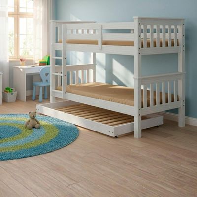 Cama Auxiliar Solteiro Madeira Maciça 715b Branco Lavado Marjori Branco Lavado