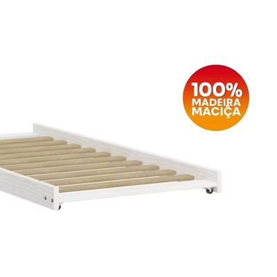 Cama Auxiliar Solteiro Madeira Maciça 715b Branco Lavado Marjori Branco Lavado