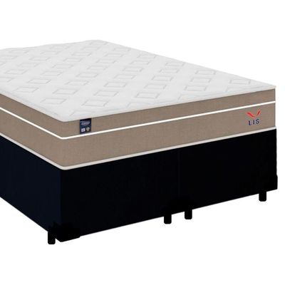 Cama Box Casal Bipartido Suede + Colchão Lis Molas Ensacadas Plumatex 138cm Cor:preto
