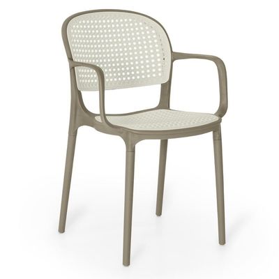Kit 6 Cadeiras De Jantar Roma Prática Com Braços Para Sala E Cozinha - Branco/cinza Escuro