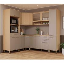 Cozinha Completa De Canto 100% Mdf 418cm Duna Luciane Móveis Freijó-cinammon