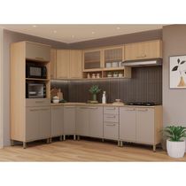 Cozinha Completa De Canto 100% Mdf 458cm Duna Luciane Móveis Freijó-cinammon