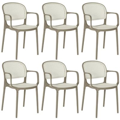 Kit 6 Cadeiras De Jantar Roma Prática Com Braços Para Sala E Cozinha - Branco/cinza Escuro