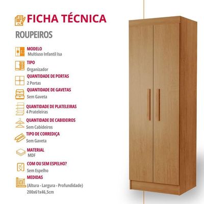 Multiuso Lavanderia Lirio Mdf 2 Portas E 4 Prateleiras Naturalle