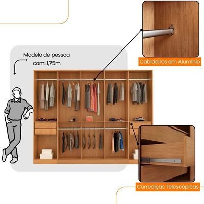 Guarda Roupa Casal Everest Mdf 10 Pts 4 Gav 5 Prateleiras Naturalle