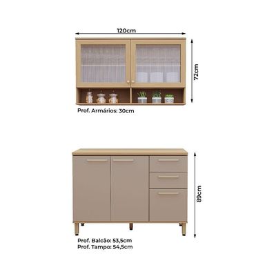 Cozinha Compacta 100% Mdf 2 Pçs 120cm Duna Freijó-cinammon