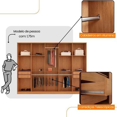 Guarda Roupa Casal Everest Mdf 10 Pts 4 Gav E 9 Prateleiras Naturalle