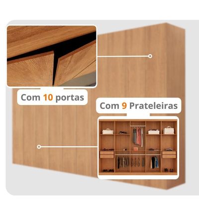 Guarda Roupa Casal Everest Mdf 10 Pts 4 Gav E 9 Prateleiras Naturalle